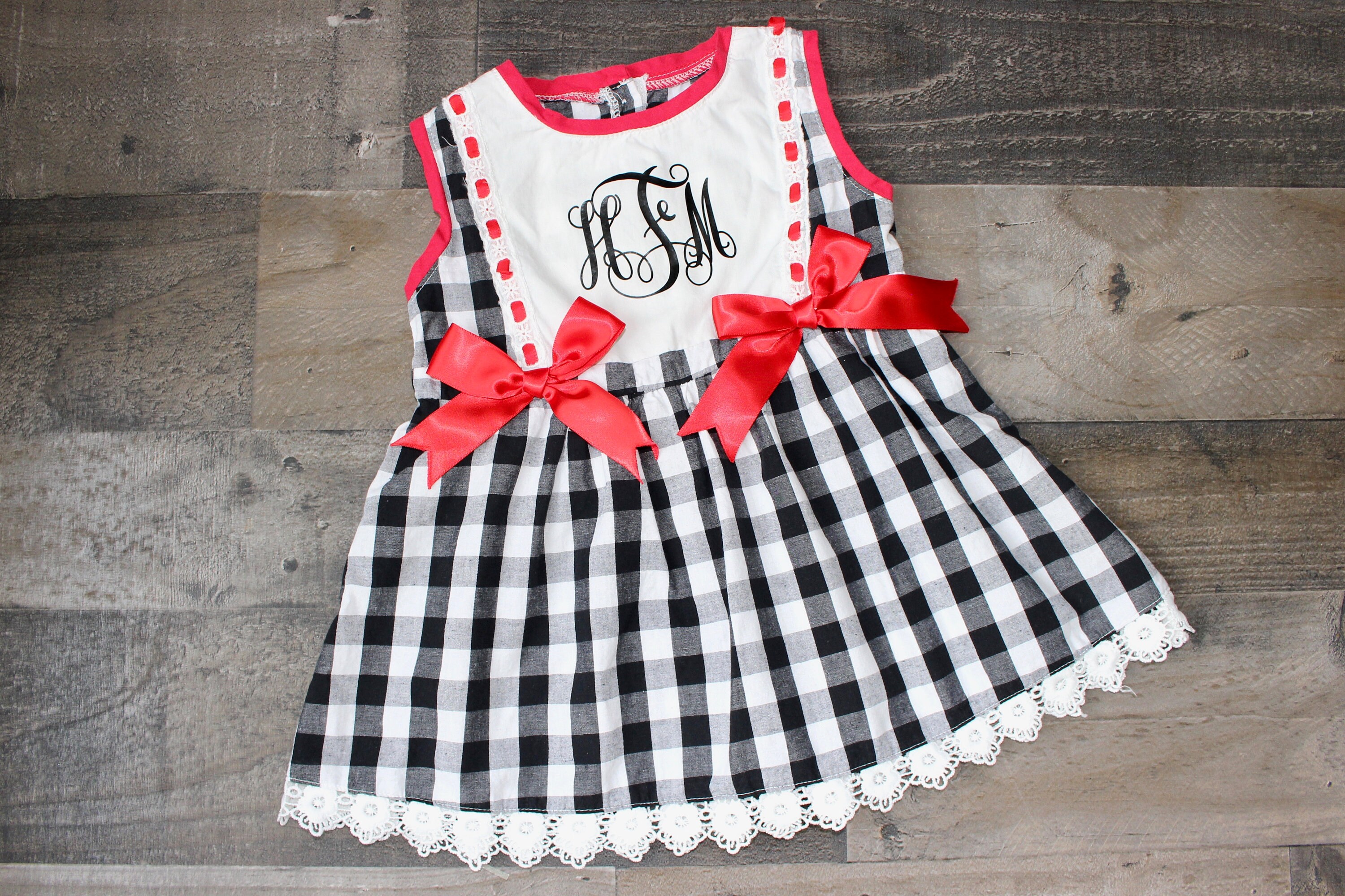 Monogrammed Gingham Baby Girl Dress and Bloomers With Red Bows | Etsy