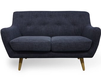 2 Seater Sofa Retro Scandinavian Compact Design Charcoal Grey Fabric