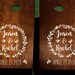 Custom wedding cornhole decals with names and date. Corn hole decals are great for adding personalization to your wedding cornhole boards.