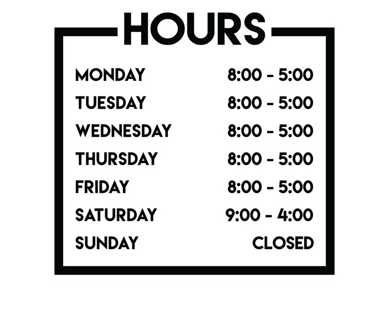 Business Hours Decal for Storefront. Store Hours Decal Etsy