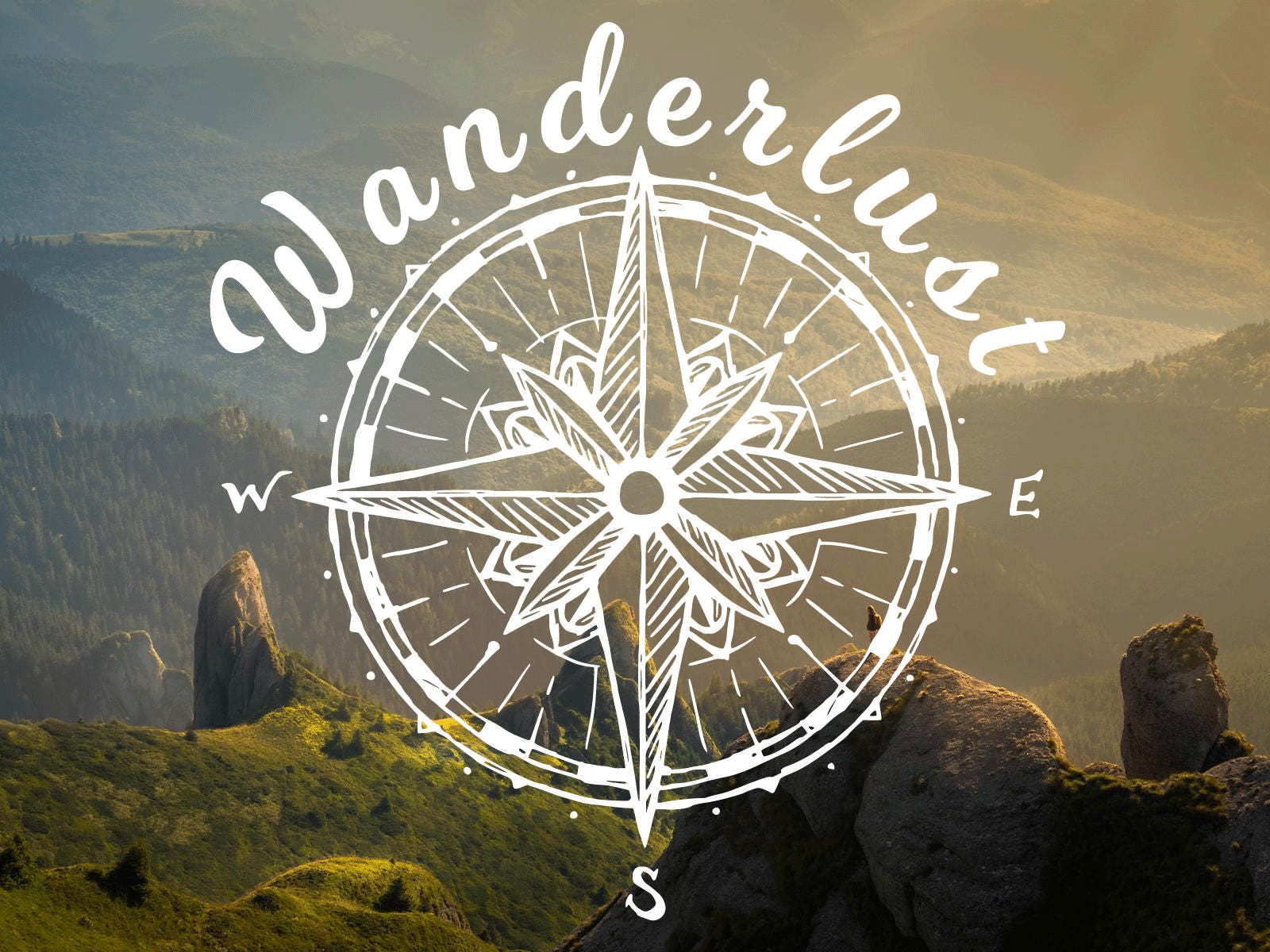 Wanderlust Decal With Compass Rose. Script Wanderlust Sticker. Etsy