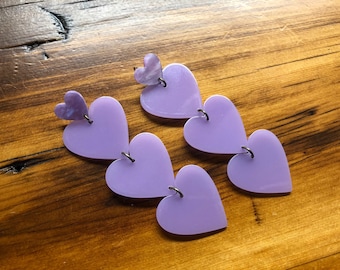 Lilac Resin Hearts Trio Earrings Valentine’s Day Gift Jewelry Valentine Cupid Cute Lavender Purple Pastel Cute