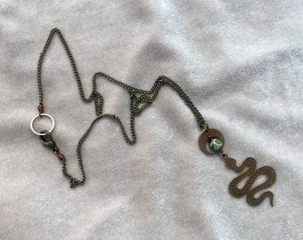 crescent snake nephrite rainforest jasper necklace 18” Green