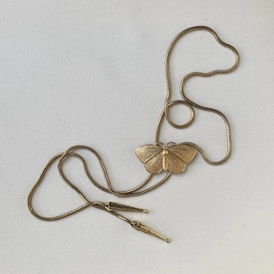 HANDMADE Brass Butterfly  Snake Chain Bolo Vintage INSPIRED 33” modern trendy nature moth casual western  feminine 1960s  1970s 70s