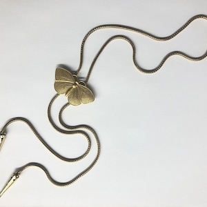 HANDMADE Brass Butterfly Braided Snake Chain Bolo Vintage INSPIRED 33” modern trendy nature moth casual western  feminine 1960s  1970s 70s