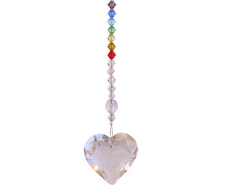 CCH28 Clear Heart w/ Chakras Rainbow Maker Crystal Suncatcher Living Room Decor Sun Catcher Hangings Glass Ornament Free Shipping in USA!
