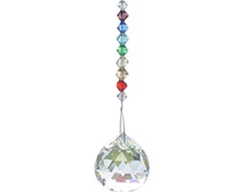 May include: A crystal suncatcher with a clear crystal ball and a rainbow of crystal beads hanging from a silver string.