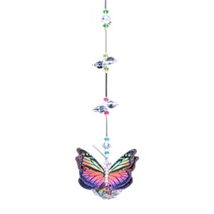 BA-05 Butterfly Rainbow Monarch Figurine with 30mm Crystal Ball Bead Rainbow Maker Hanging Home Window Car Decoration Free Shipping in USA!