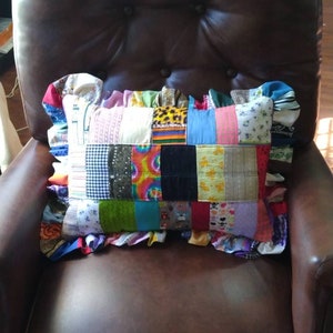 Large Quilted Pillow with Ruffle Handmade