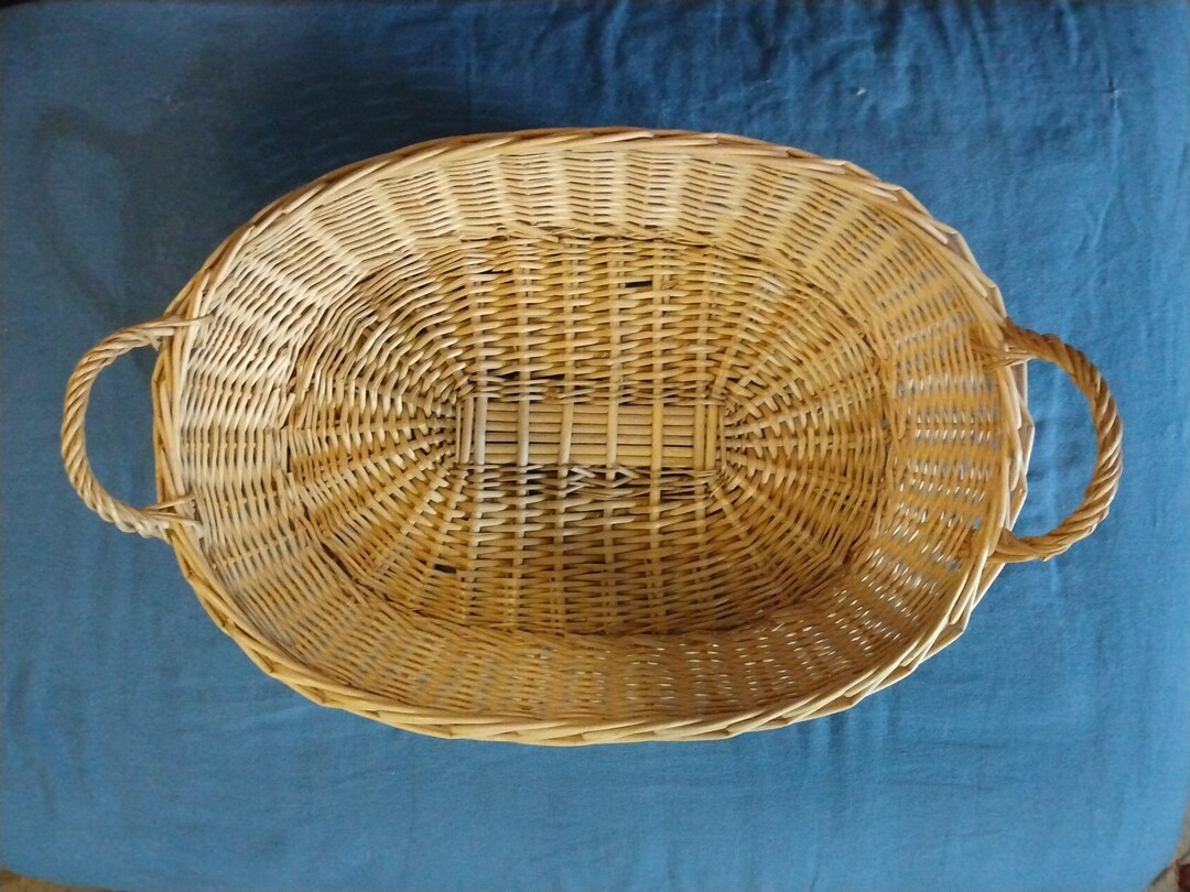 Large Oval Wicker Basket With Handles Vintage Etsy