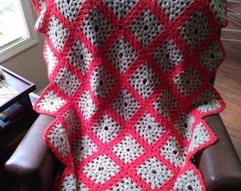 Heavy Granny Square thick Wool Blend Afghan - Vintage