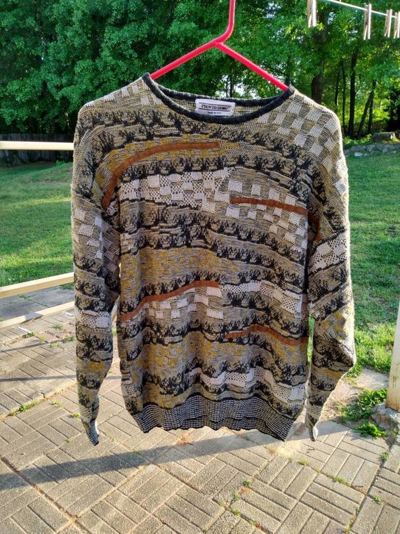 Italian Pronto Uomo Retro Sweater with Suede Trim - image 1