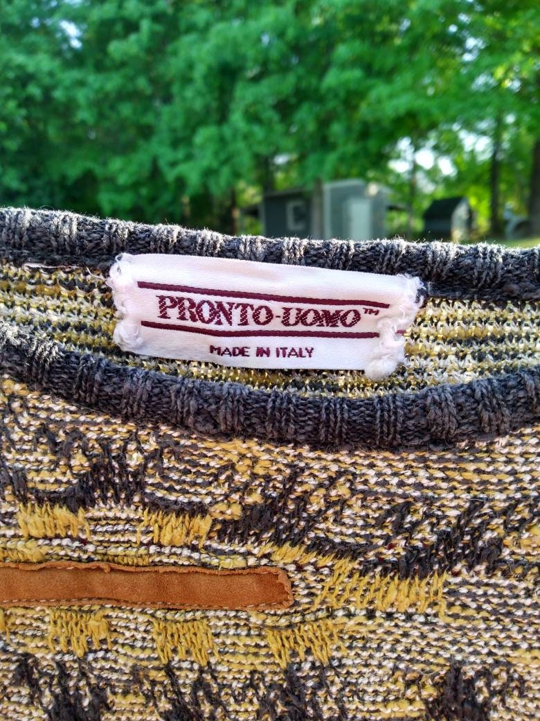 Italian Pronto Uomo Retro Sweater With Suede Trim - Etsy