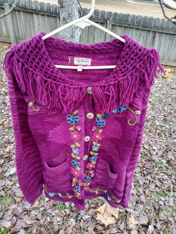 Handknit Wool Sweater Nepal With Fringe 