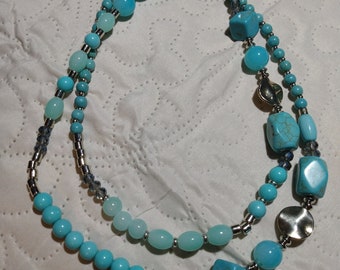 Beaded Turquoise Style Asymmetrical Long Necklace