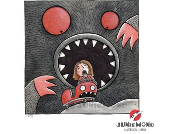 Geisterbahn: Original-Illustration - Unikat - Grusel - Halloween - Monster - Jahrmarkt - Rummel - Gespensterbahn