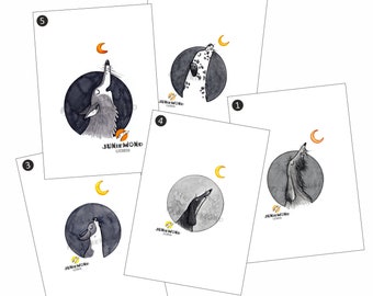 Moon howler #018: Original - Illustration - unique artwork - dog - Wolf - moon - night - moon howl - crescent moon - dog fan - Husky