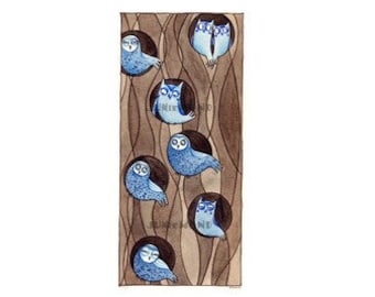 Owl tree - Original Illustration - Unique - SALE - Owls - Birds - Nature - Eagle Owl - Tree