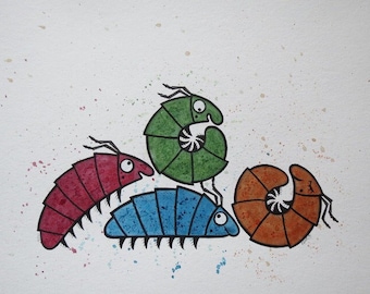 Isopod pile - Original - Isopod - Woodlouse - Colourful - Rainbow - Unique Artwork