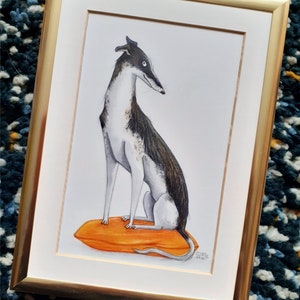 Windhund Gerahmte Original-Illustration Unikat Galgo Greyhound Whippet Hund Bild 3