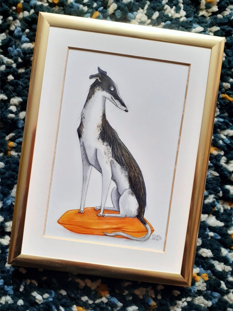 Windhund Gerahmte Original-Illustration Unikat Galgo Greyhound Whippet Hund Bild 3