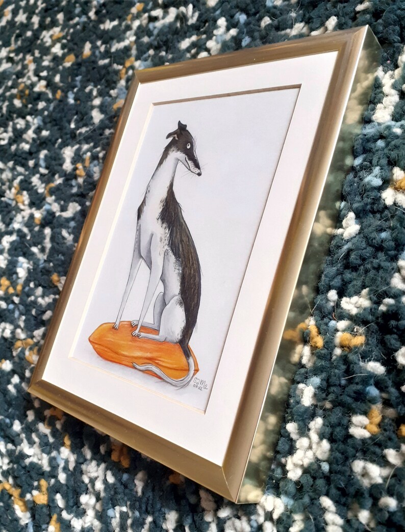 Windhund Gerahmte Original-Illustration Unikat Galgo Greyhound Whippet Hund Bild 7