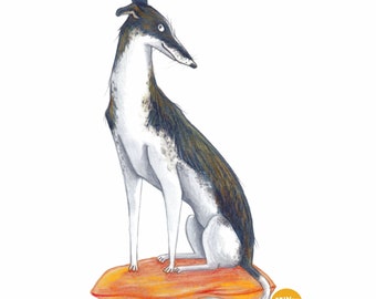 Windhund - Gerahmte Original-Illustration - Unikat - Galgo - Greyhound - Whippet - Hund