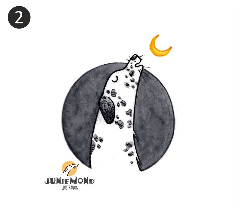 1 Original-Illustration Mondanheuler: Unikat Hund Wolf Mond Nacht Mondanheulen Dackel Chihuahua Dalmatiner Husky Bild 3