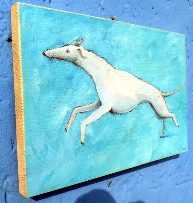 Sighthound Dance 01: Original SONDERPREIS Unikat Illustration auf Holz Windhund Irish Wolfhound Deerhound Greyhound Galgo Bild 2