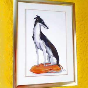Windhund Gerahmte Original-Illustration Unikat Galgo Greyhound Whippet Hund Bild 2