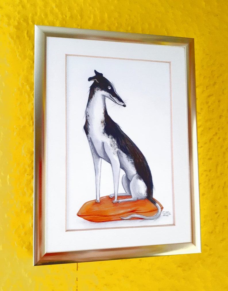 Windhund Gerahmte Original-Illustration Unikat Galgo Greyhound Whippet Hund Bild 2