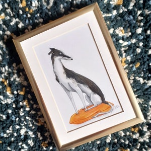 Windhund Gerahmte Original-Illustration Unikat Galgo Greyhound Whippet Hund Bild 5