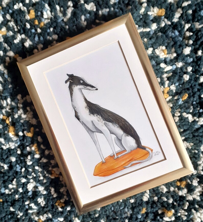 Windhund Gerahmte Original-Illustration Unikat Galgo Greyhound Whippet Hund Bild 5