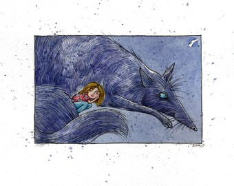 Guardian - Original-Illustration - Unikat - Freundschaft - Mensch & Hund - Liebe  - Wolf