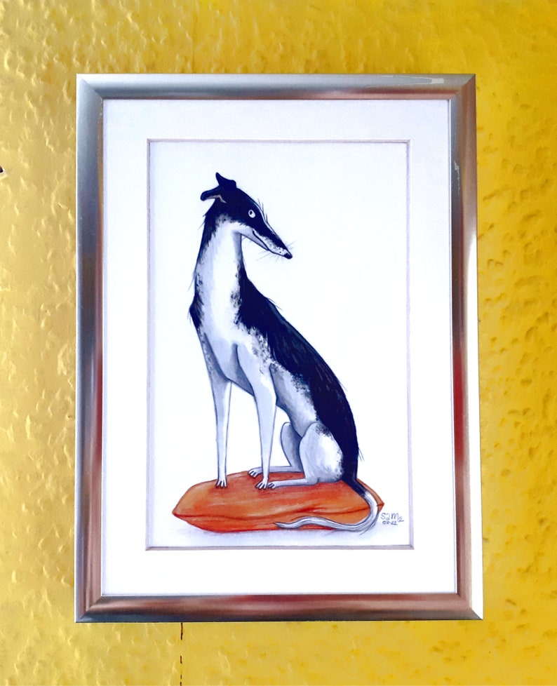 Windhund Gerahmte Original-Illustration Unikat Galgo Greyhound Whippet Hund Bild 4