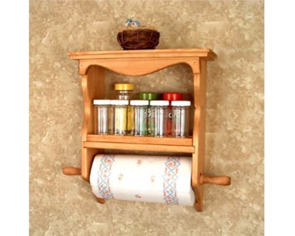 White Steel Hanging Spice Rack with Paper Towel Holder