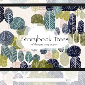 48 Storybook Trees Stamp, Chain, and Scatter Brush Set - Procreate - commercieel of persoonlijk gebruik