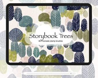 48 Storybook Trees Stamp, Chain, and Scatter Brush Set - Procreate - commercial or personal use