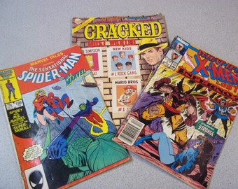 Comic Books, The Sensational Spider-Man, The X-Men, Cracked-Most Wanted, Set of 3 books, Feb 87, Nov 89, Oct 90, Unisex gift, Collectible