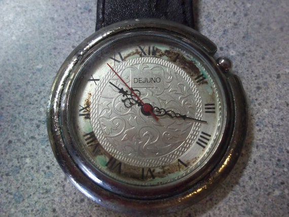 Dejuno Watch, Art Deco Style, Silver Tone Filigree, Vintage 