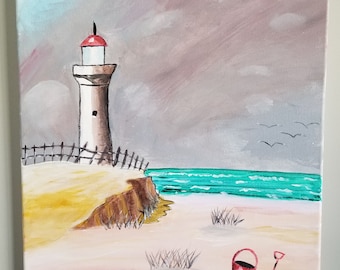 Lighthouse Beach Hand Painted