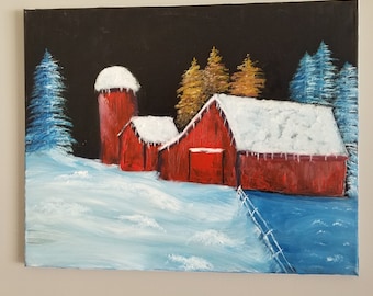 Winter Barn - Bob Ross Inspired - Winterscape