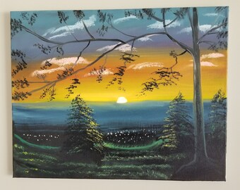 Sunset in the Valley - Bob Ross Inspired - Hand Painted