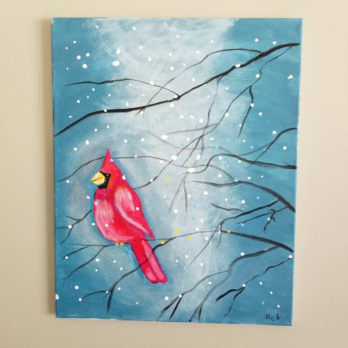 Cardinal, Hand Painted Winter Scene With Cardinal - Etsy