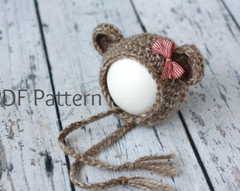 PDF Crochet Pattern Newborn Little Bear Bonnet