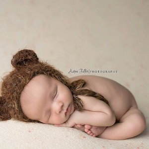 PDF Crochet Pattern Fuzzy Bear Bonnet Hat, Newborn, 6-12 Months