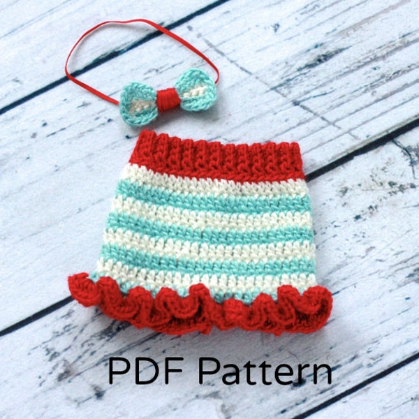 PDF Crochet Newborn Ruffle Mini Skirt and Headbands Pattern