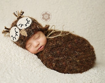 PDF Crochet Pattern Sleepy Owl Hat and Swaddle Sack Cocoon Pattern, Newborn