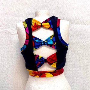 Ready to Ship Girls Small Tropical Flower Bow Back sports bra and matching Spandex Shorts / Practice Wear / Cheer Bra / Girls Dancewear