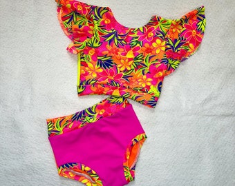 Ready to Ship Girls Small The "Miranda" NEON Boutique Dancewear / Pageant / Dance Outfit / Practicewear / Dance Costume / Swimwear